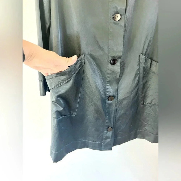 Holt Renfrew Vintage Blue Cotton Collared Long Line Button Front Jacket Size 44 - Picture 6 of 13